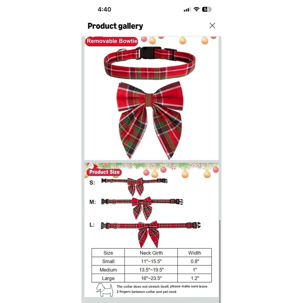 Christmas Dog Collar Classic Red Plaid Removable Bow Tie Adjustable Medium